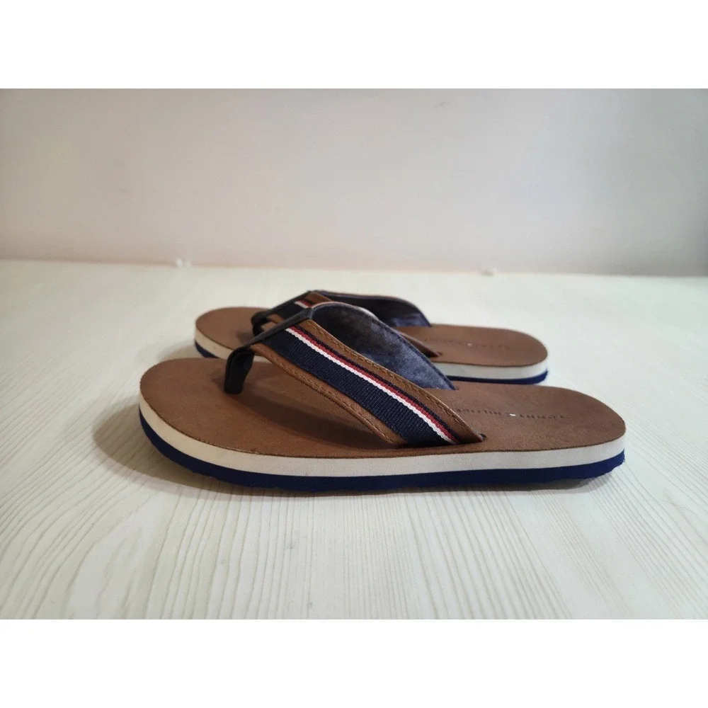 TOMMY HILFIGER Benjamin Thong Flip Flop Sandal. Cognac/Blue. Youth US Size 13.